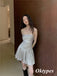 Sexy Silver Elastic Satin Spaghetti Straps Sleeveless Lace Up Back Mermaid Short Prom Dresses/Homecoming Dresses,PDS0508