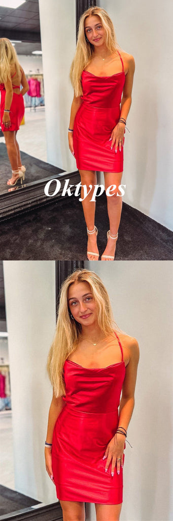 Sexy Red Soft Satin Spaghetti Straps Sheath Mini Dresses/ Homecoming Dresses,PDS0530