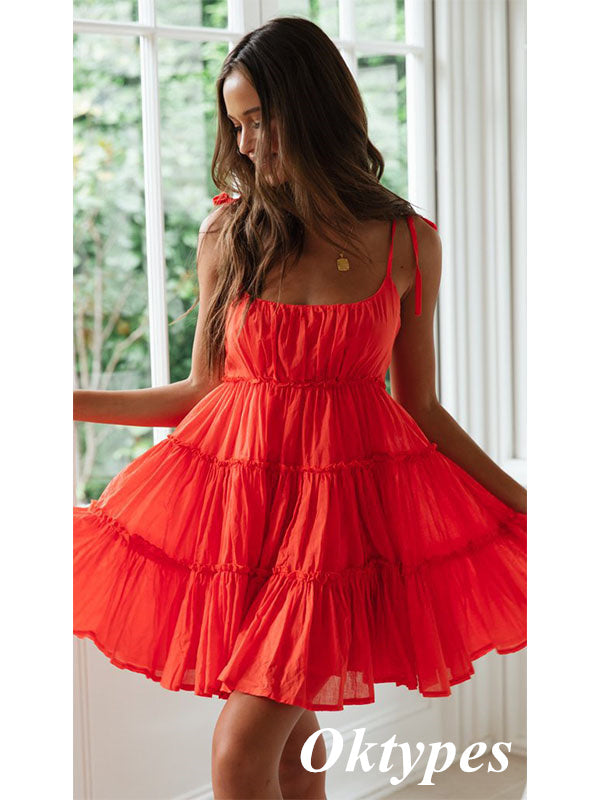 Sexy Red Chiffon Spaghetti Straps Sleeveless A-Line Short Prom Dresses/Homecoming Dresses,PDS0498