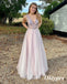 Sexy Tulle Spaghetti Straps V-Neck A-Line Long Prom Dresses With Appliques and Beading, PDS1010