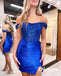 Sexy Soft Satin Off Shoulder Side Slit Sheath Mini Dresses/ Homecoming Dresses With Beading, PDS0543