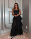 Sexy Black Tulle And Lace Spaghetti Straps Sleeveless A-Line Long Prom Dresses,PDS0705