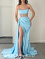Sexy Sweetheart Satin Tulle Sleeveless Side Slit Mermaid Long Prom Dresses/Evening Dresses,PDS0479