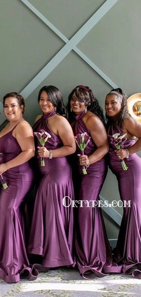 Mismatched Halter Floor-length Open Back Long Cheap Bridesmaid Dresses, BDS0116