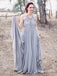 A-Line Halter Backless Grey Chiffon Bridesmaid Dresses with Appliques, TYP1839