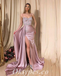 Sexy Satin Spaghetti Straps V-Neck Sleeveless Side Slit Mermaid Long Prom Dresses With Applique,PDS0540