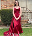Sexy Burgandy Satin Spaghetti Straps Sleeveless Side Slit Mermaid Long Prom Dresses,PDS0648