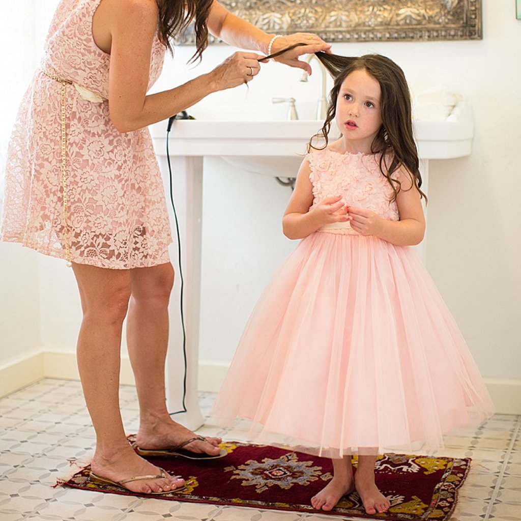 Pink A-Line Tulle Flower Girl Dresses, Popular Applique Little Girl Dresses, TYP1418