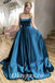 Sexy Soft Satin Spaghetti Straps V-Neck Sleeveless Lace Up A-Line Long Prom Dresses With Pocket, PDS0889