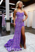 Sexy Purple Sequin Sweetheart V-Neck Sleeveless Side Slit Mermaid Long Prom Dresses,PDS0507