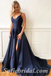 Sexy Satin Spaghetti Straps V-Neck Sleeveless Side Slit A-Line Long Prom Dresses ,PDS0626