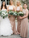 Blush Pink Stain Halter Strap Backless Cheap Long Bridesmaid Dresses Online, TYP0995