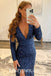 Sexy Sequin Deep V-Neck Long Sleeve Side Slit Long Prom Dresses,PDS0745