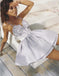 Sexy Spaghetti Straps Grey Short Cheap Homecoming Dresses with Appliques, TYP1063