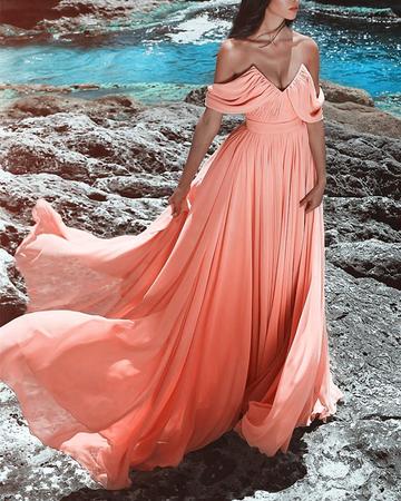 Sexy Off Shoulder Ruched Chiffon Long Cheap Prom Dresses, TYP1621