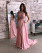 Sexy Lace Halter Pink Long Cheap Chiffon Prom Dresses With Leg Split, TYP1917