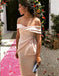 Off-the-Shoulder Pearl Pink Satin Cocktail Homecoming Party Dresses with Ruffles, TYP0983