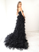 Sexy Black Tulle Sweetheart Sleeveless High Low A-Line Long Prom Dresses,PDS0706