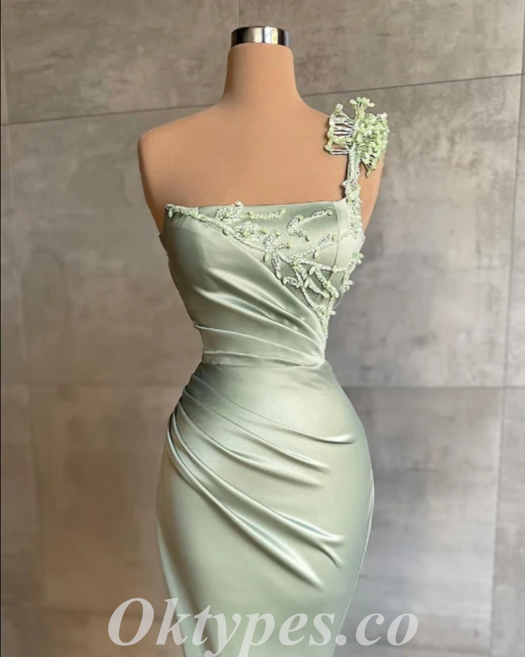 Sexy Satin One Shoulder Sleeveless Mermaid Long Prom Dresses,PDS0715