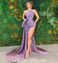 Sexy Purple Satin Sweetheart Sleeveless Side Slit Mermaid Long Prom Dresses With Trailing,PDS0544