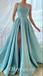 Sexy Gorgeous Special Fabric Spaghetti Straps Sleeveless Side Slit A-Line Long Prom Dresses,PDS0568