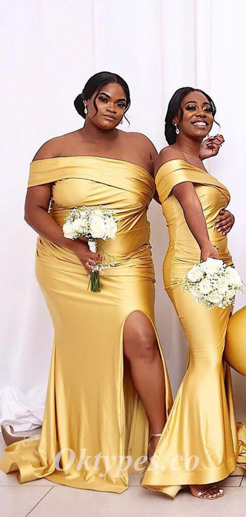 Sexy Soft Satin One Shoulder Sleeveless Side Slit Mermaid Floor Length Bridesmaid Dressses, BDS0248