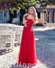 Sexy Red Tulle Cold Shoulder Sleeveless Criss Cross Side Slit A-Line Long Prom Dresses,PDS0801