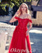 Sexy Red Tulle Cold Shoulder Sleeveless Criss Cross Side Slit A-Line Long Prom Dresses,PDS0801