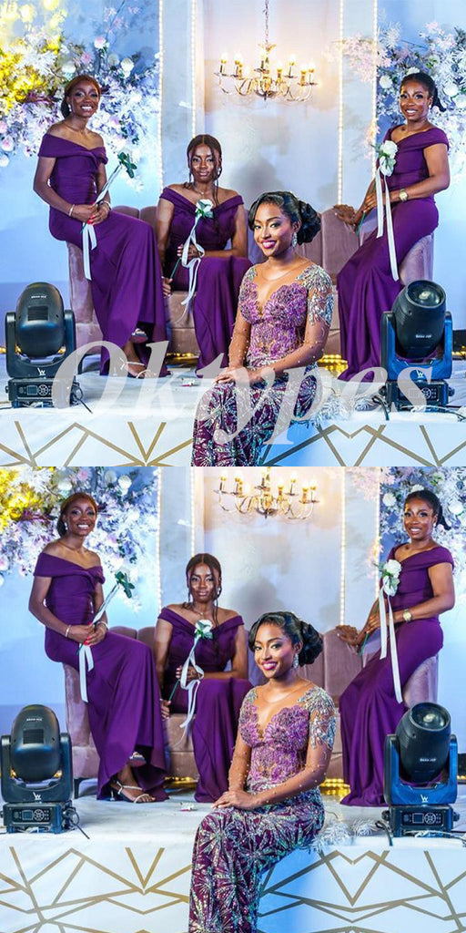 Sexy Off Shoulder V-Neck Soft Satin Sleeveless Mermaid Floor Length Bridesmaid Dresss, BDS0267