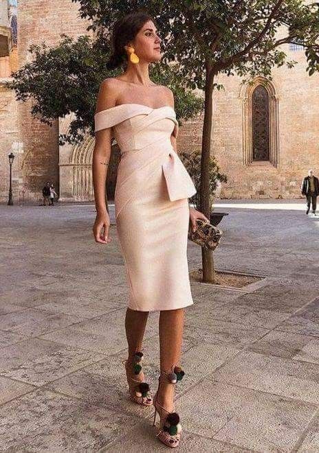 Off-the-Shoulder Pearl Pink Satin Cocktail Homecoming Party Dresses with Ruffles, TYP0983