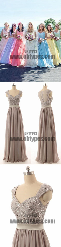 Sexy Bridesmaid Dresses A-line Straps Floor-length Chiffon Long Bridesmaid Dresses, TYP0680
