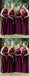 Plus Size Burgundy Long Cheap Chiffon Bridesmaid Dresses with Halter Neck, TYP1232