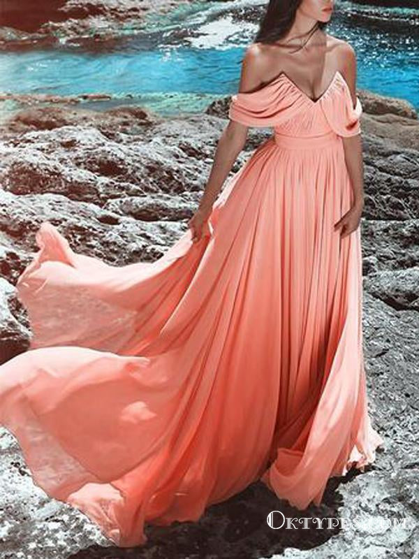 Sexy Off Shoulder Ruched Chiffon Long Cheap Prom Dresses, TYP1621