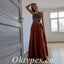 Sexy Satin And Tulle Halter Sleeveless Side Slit A-Line Long Prom Dresses, PDS0934