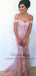 Pink Off Shoulder Lace Mermaid Sexy Long Prom Dresses Online, TYP1586