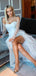 Off-The-Shouler Long Sleeves Ivory Organza Sexy Side Slit A-line Long Cheap Prom Dresses, PDS0074