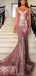 Sexy Pink Sequin Mermaid Prom Dresses, Spaghetti Backless Prom Dresses, TYP0049