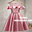 Pink Off Shoulder Satin Girls Cocktail Homecoming Dresses, TYP0962