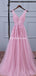 V Neckline Pink Lace Evening Prom Dresses, Popular Lace Party Prom Dresses, PDS0094