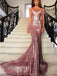 Sexy Pink Sequin Mermaid Prom Dresses, Spaghetti Backless Prom Dresses, TYP0049