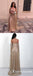 Sexy Glitter Champagne Sequins Long Cheap Prom Dresses with Slit, TYP1845