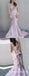 Pink round neck Long Sleeve Long Mermaid Prom Dresses With Applique, TYP1694