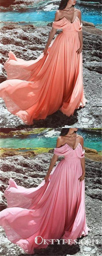 Sexy Off Shoulder Ruched Chiffon Long Cheap Prom Dresses, TYP1621