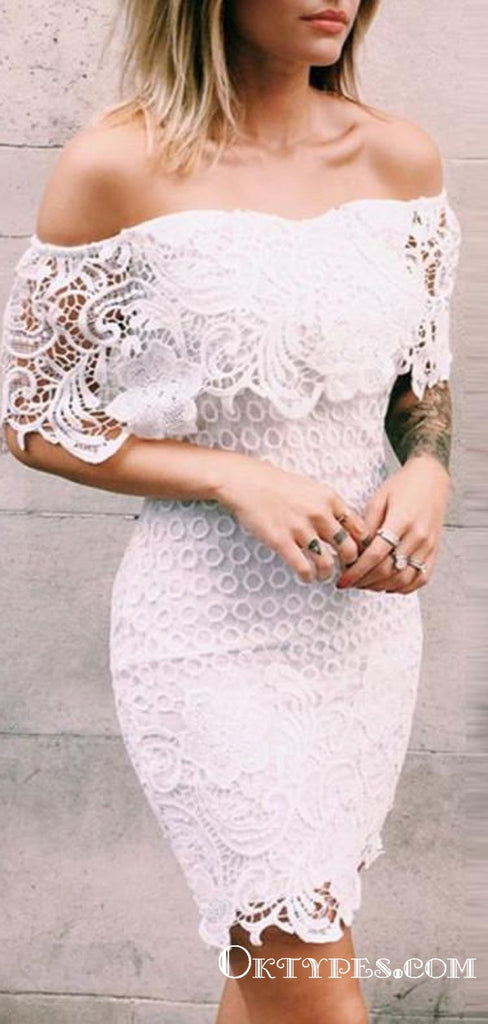 Sexy Off-shoulder Short White Cocktail Homecoming Dresses With Ruffles, TYP2024