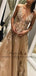 Deep V Neck Champagne Tulle Evening Prom Dresses With Feathers Beading, TYP1515