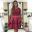 Two Piece Bateau Long Sleeves Pink Satin Homecoming Dress with Lace, TYP0713