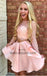 Two Piece Bateau Long Sleeves Pink Satin Homecoming Dress with Lace, TYP0713