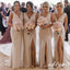 Elegant High Slit V-Neck Spaghetti Strap Bridesmaid Dresses Online, BDS0359