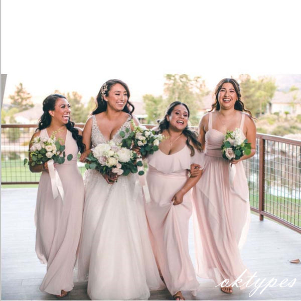 Women Smooth Mismatched Blush Pink Sweetheart Long Bridesmaid Dresses – Oktypes