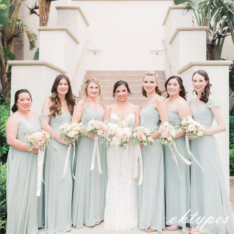 Mismatched Mint-Green Spaghetti Strap Pleat Bridesmaid Dresses Online, Oktypes Mismatched Mint-Green Spaghetti Strap Pleat Bridesmaid Dresses Online, Oktypes